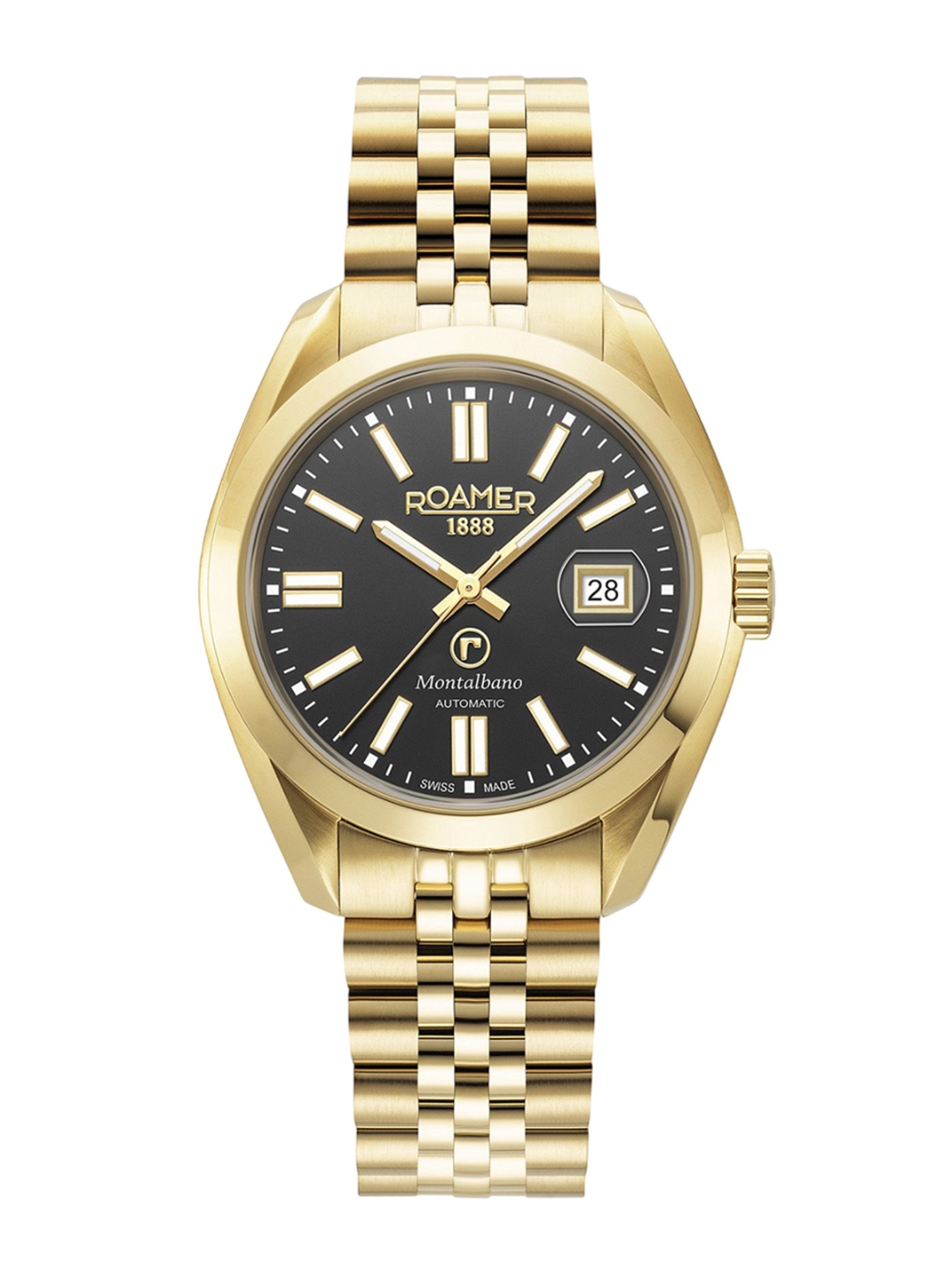 

ROAMER Men Brass Dial Reset Time Analogue Motion Powered Watch 996983 46 85 20, Black