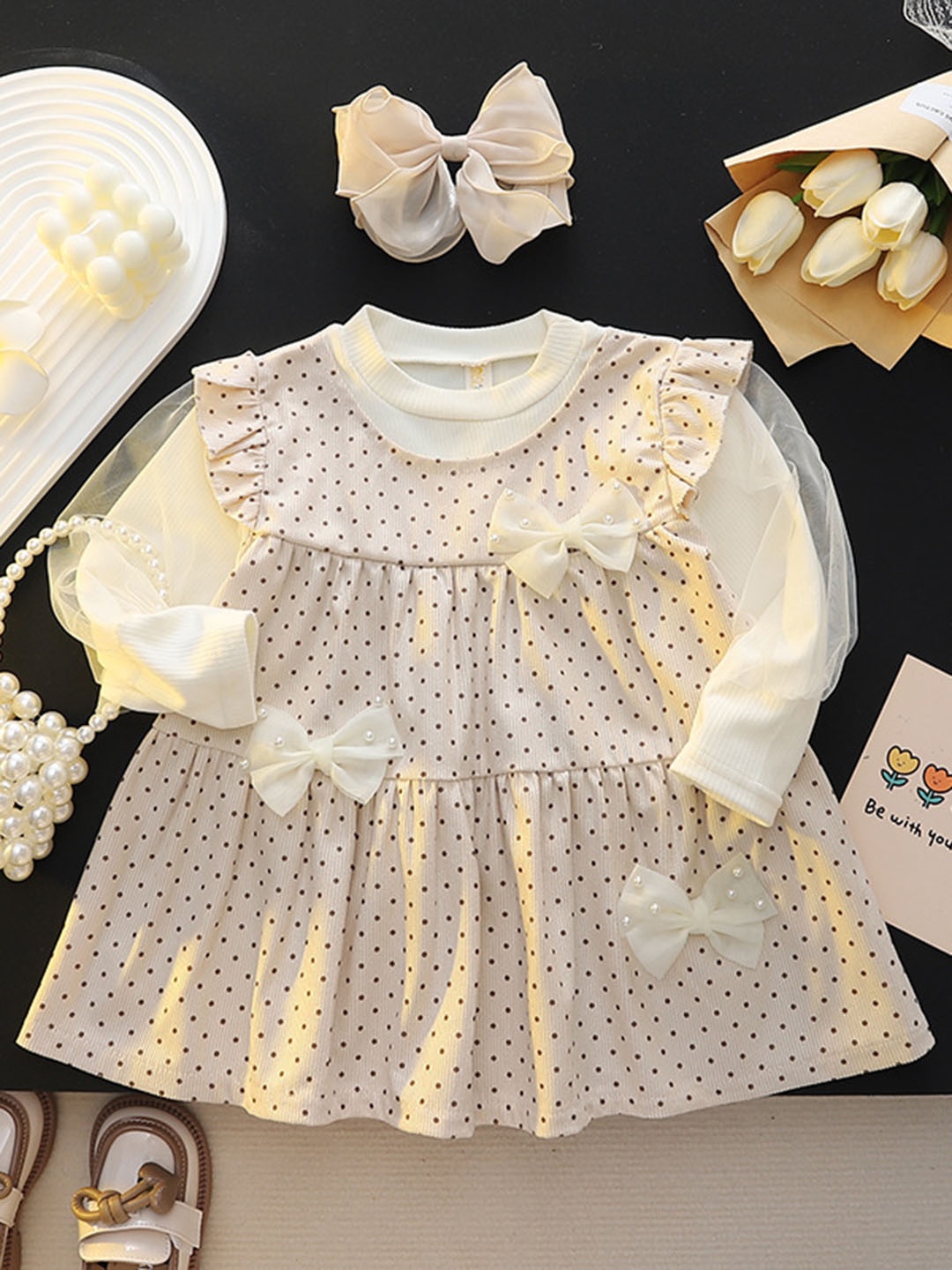 

YK Girls Pack of 2 Polka Dot Drop - Waist Dress, Yellow
