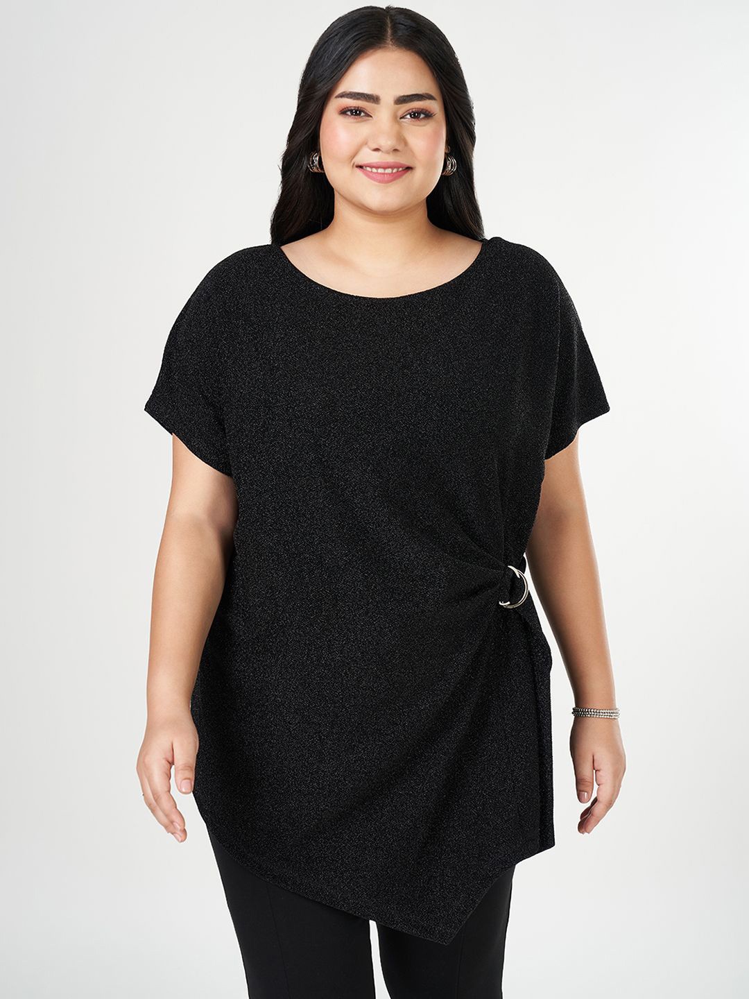 

Honey Curvytude by Pantaloons Women Plus Size Extended Sleeves Top, Black