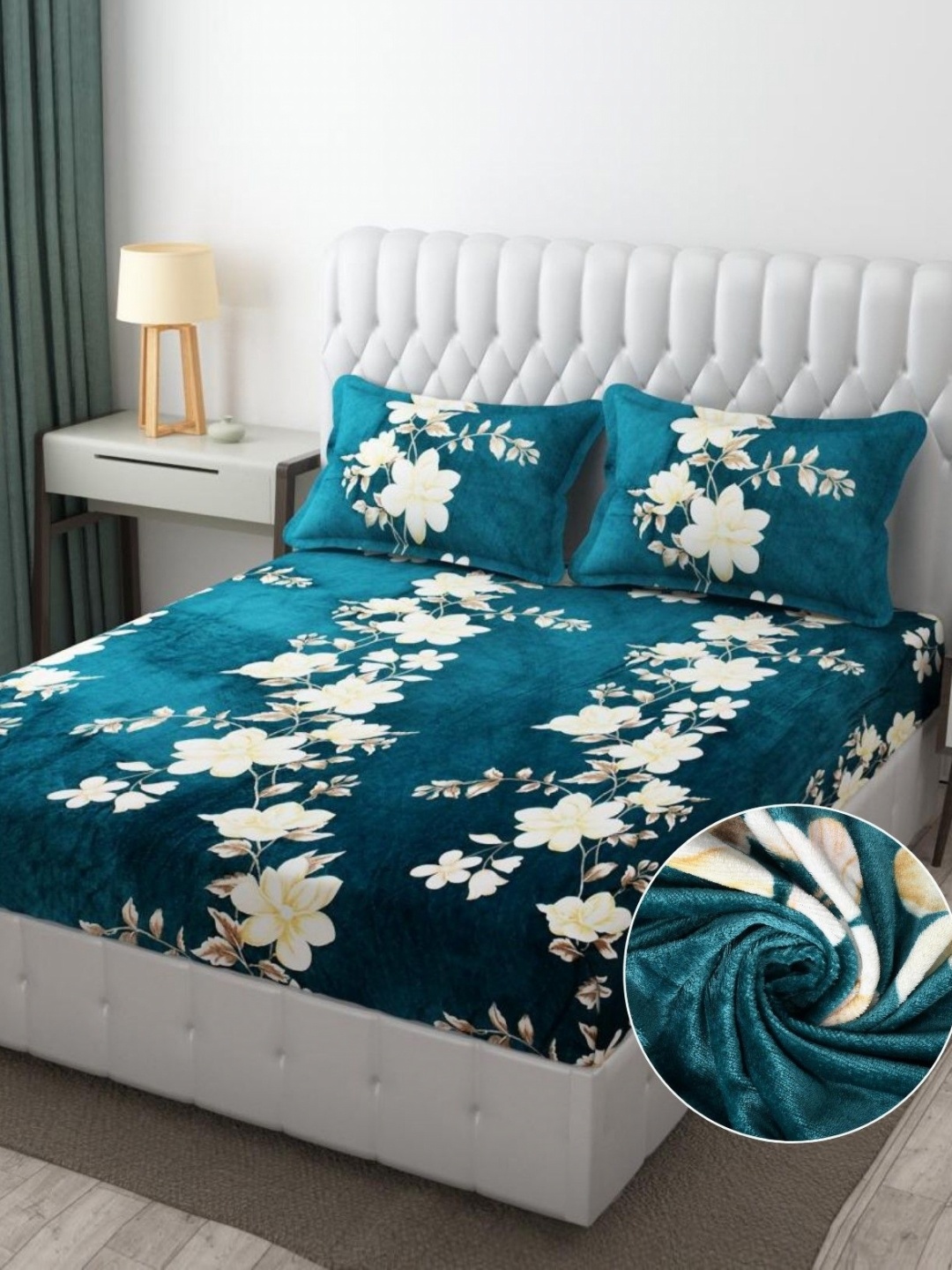 

Innovative Edge Teal & White Floral 300 TC Wool King Bedsheet Set 1.82 m x 1.98 m
