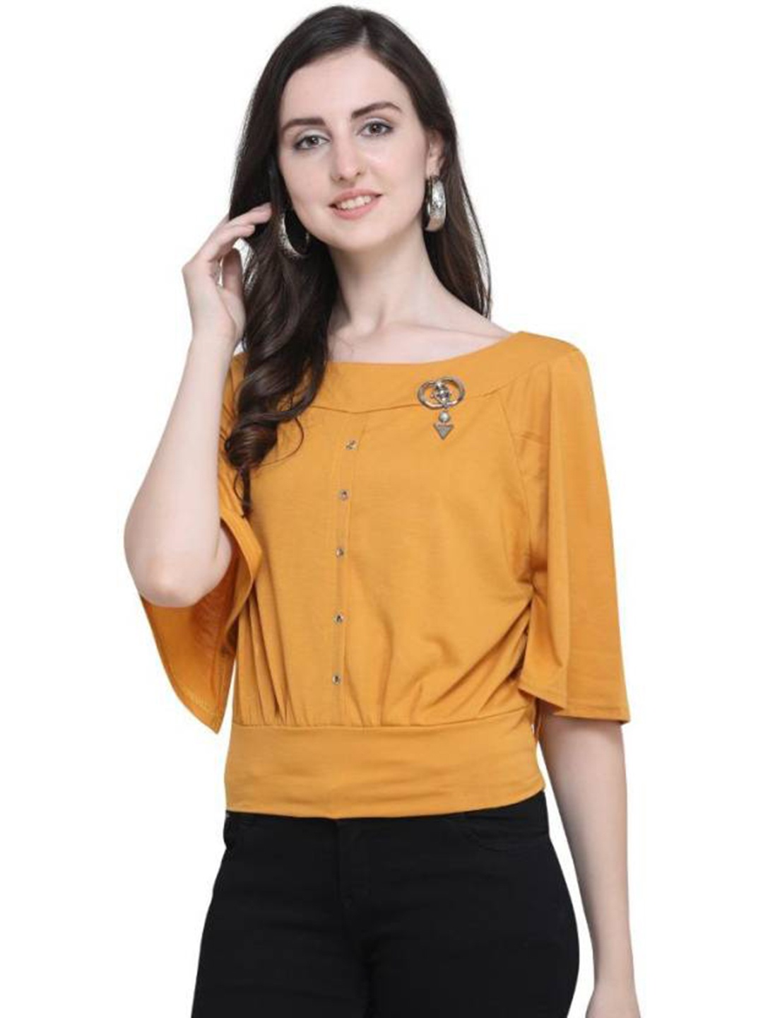 

Fabdeal Flared Sleeve Blouson Top, Yellow