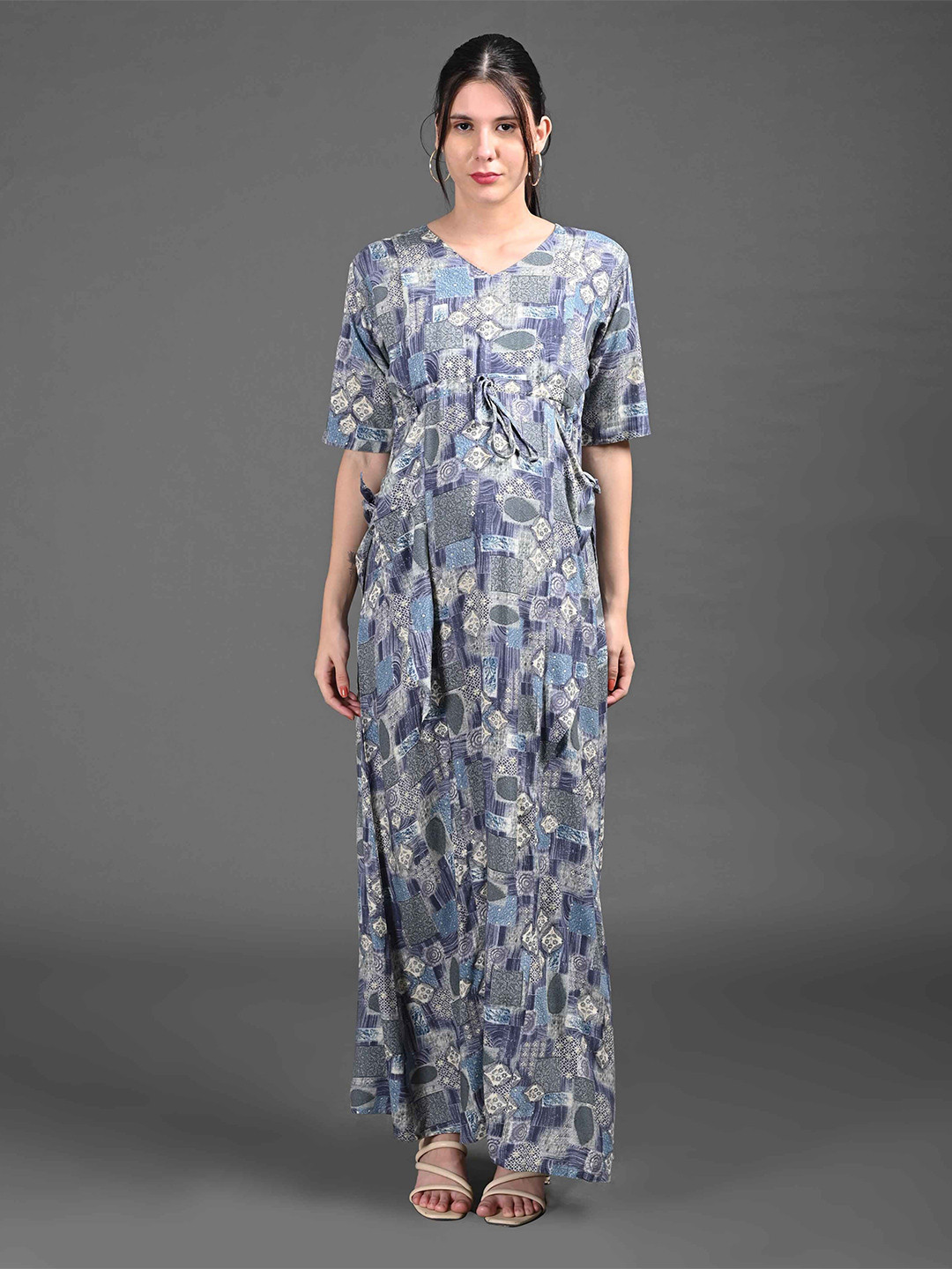 

GOLDSTROMS Women Maternity Printed Maxi Ethnic Dress, Blue