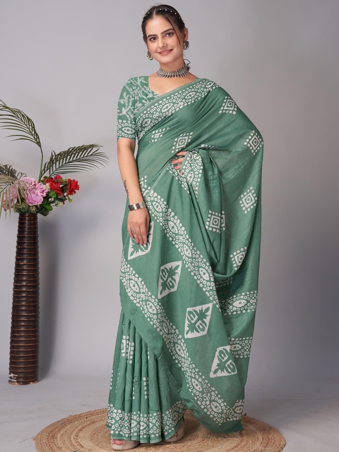

Kalista Printed Chanderi Saree, Green