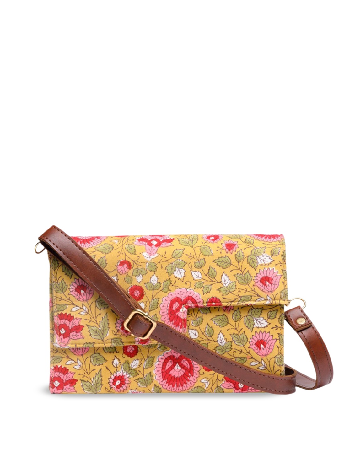 

Block N Style Women Floral Printed Crossbody Cotton Sling Bag, Yellow