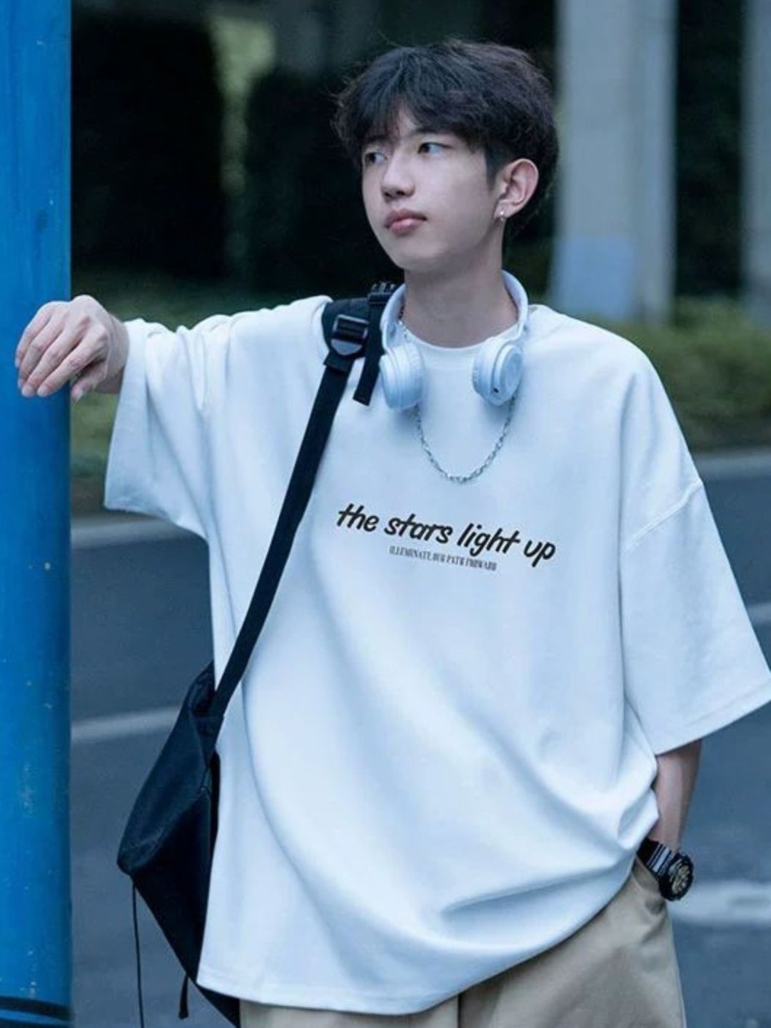

HERE&NOW Men Typography Printed Round Neck Cotton Oversized T-shirt, White