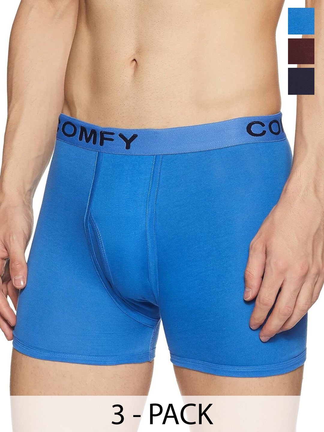 

AMUL COMFY Men Pack Of 3 Assorted Pure Cotton Trunks - Comfy-Plain-Trunk-OE-3-105, Blue