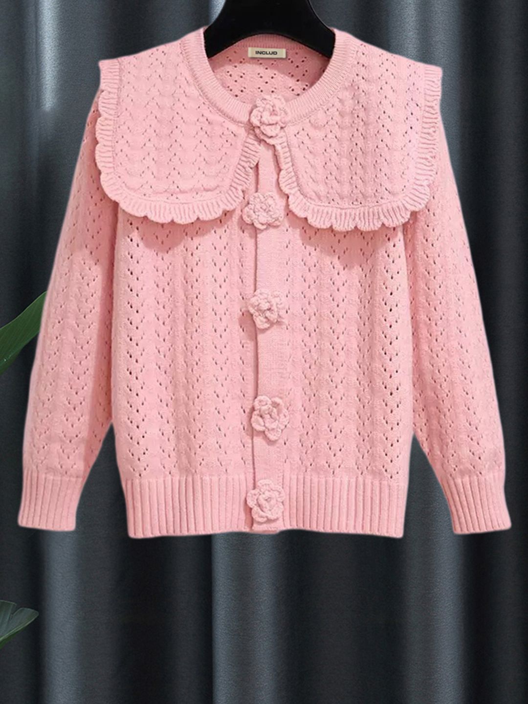 

INCLUD Girls Open-Knit Cardigan, Pink