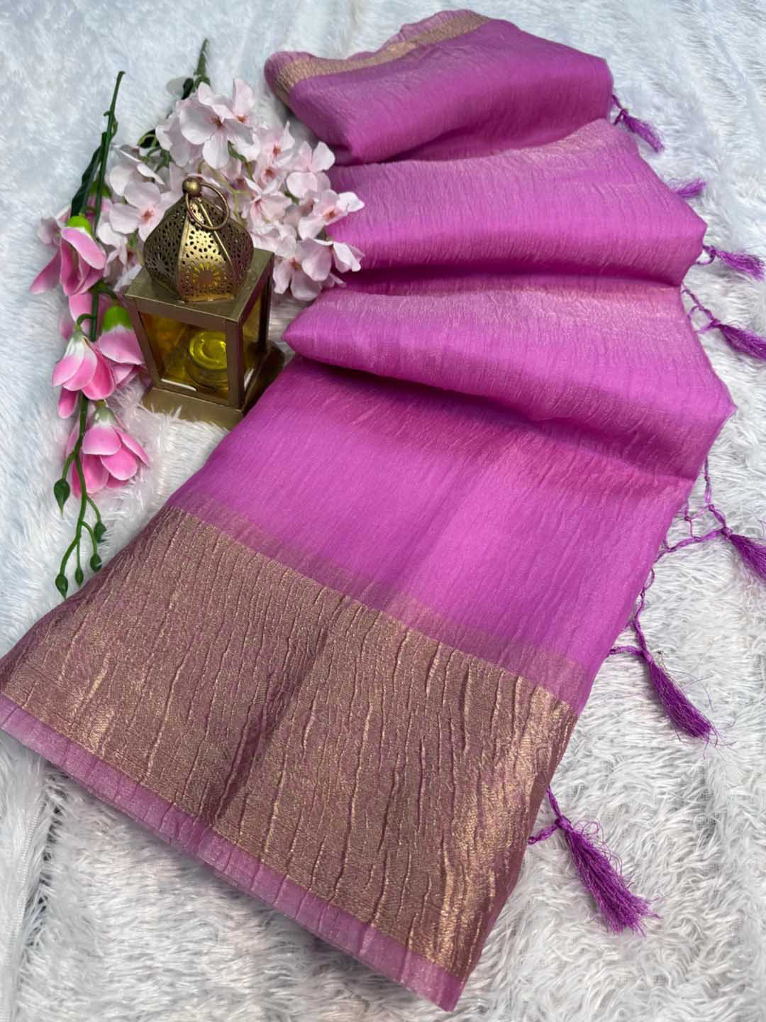 

DIVASTRI Zari Tissue Banarasi Saree, Pink