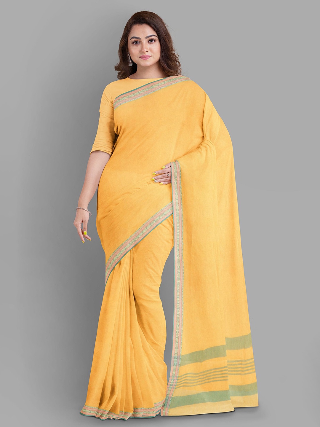 

The Chennai Silks Pure Cotton Fusion Muga Saree, Yellow