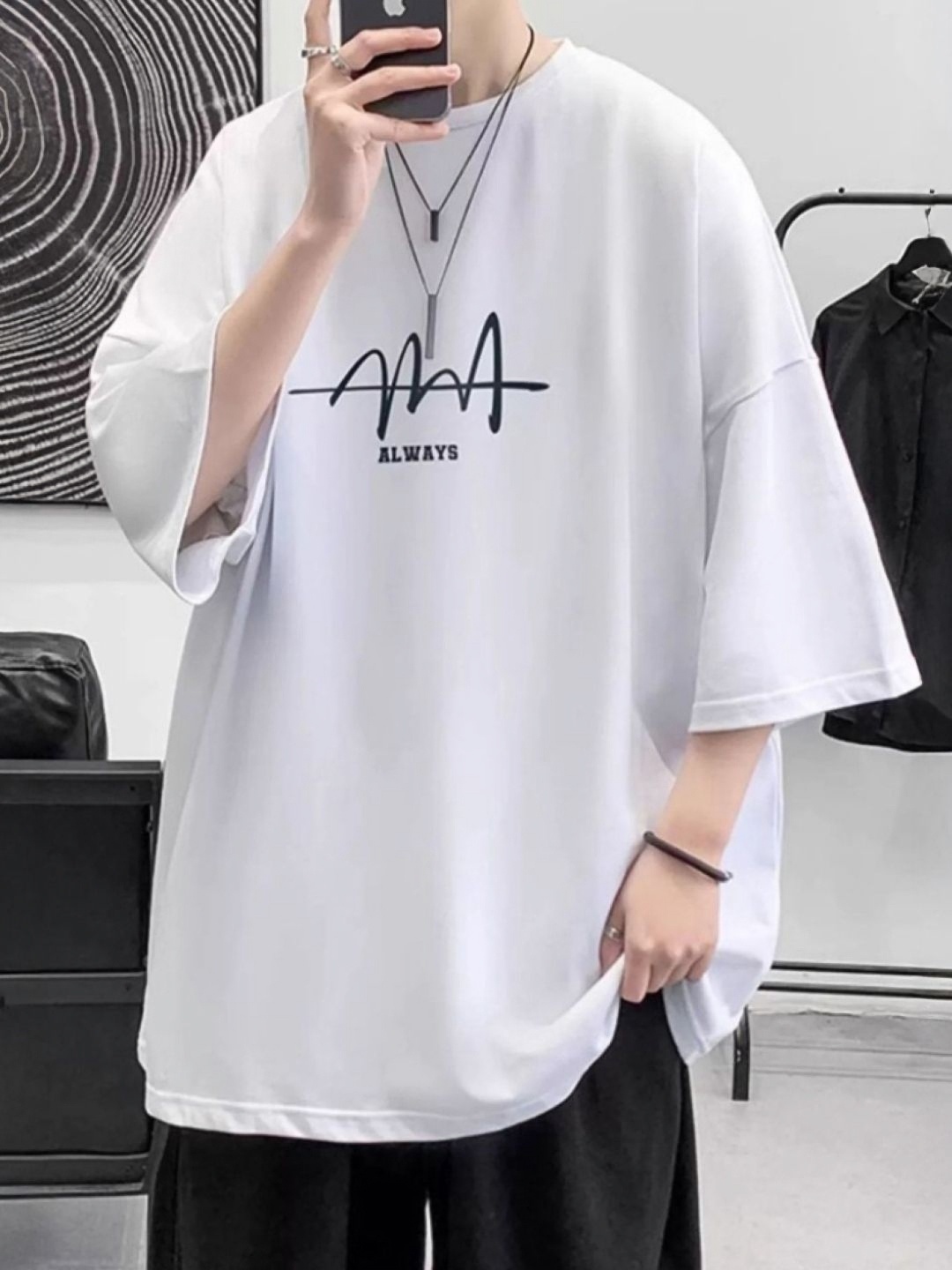 

HERE&NOW Men Typography Printed Round Neck Oversized T-shirt, White