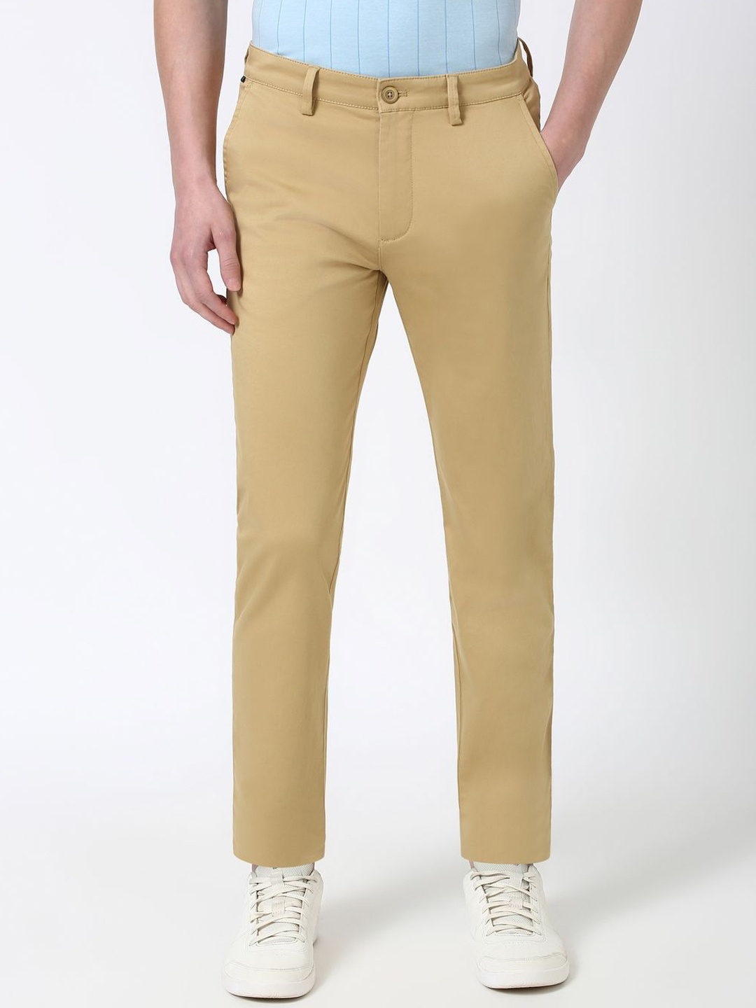 

Peter England Casuals Men Super Slim Fit Trousers, Khaki