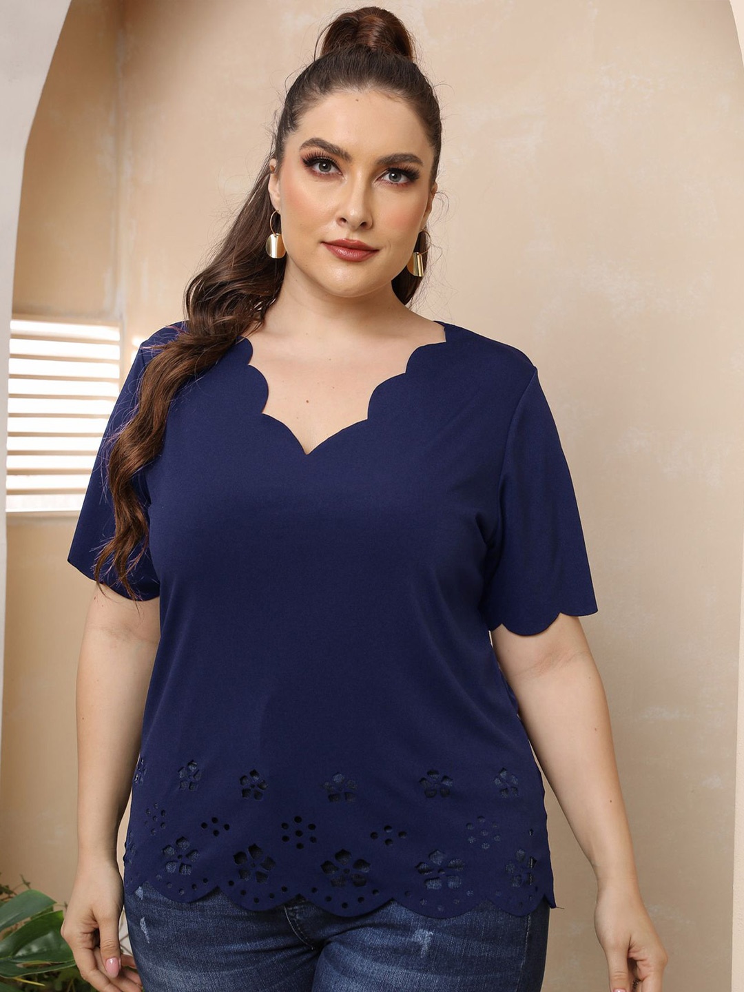 

StyleCast Curve Top, Navy blue