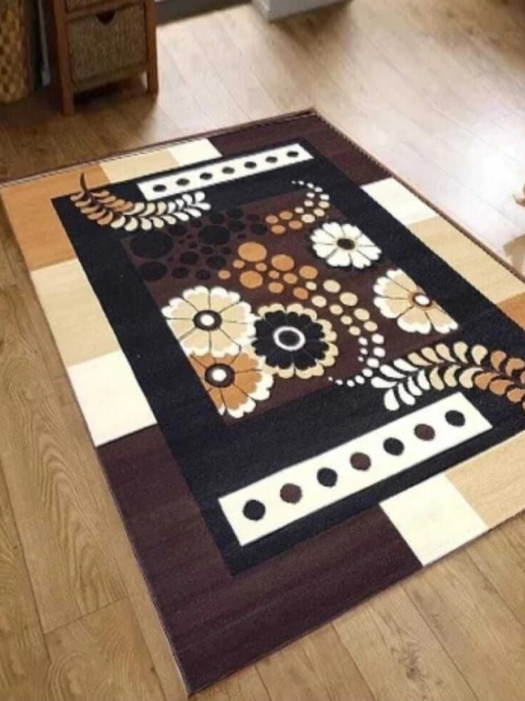 

Samjeeda Handloom carpets Brown & Cream Colored Floral Printed Anti-Skid Carpet