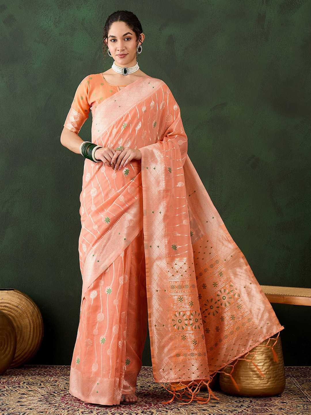 

Mitera Woven Design Zari Saree, Orange