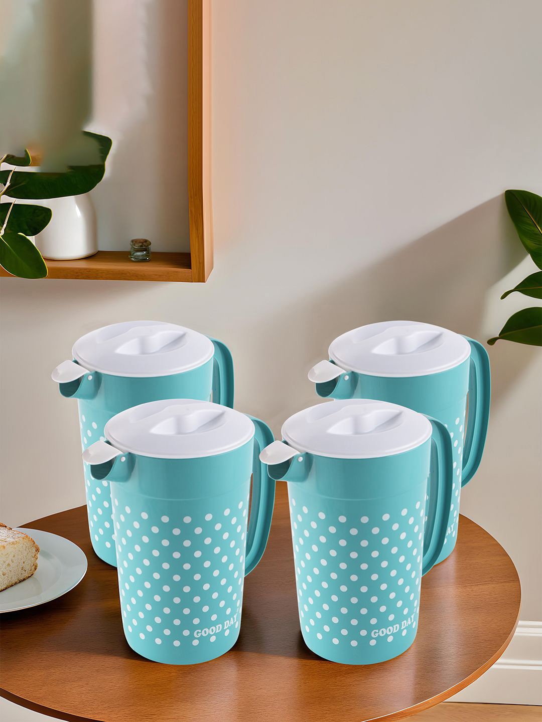 

Kuber Industries Green 4 Pieces Polka Dots Printed Refrigerator Safe Water Jugs-2 L, White