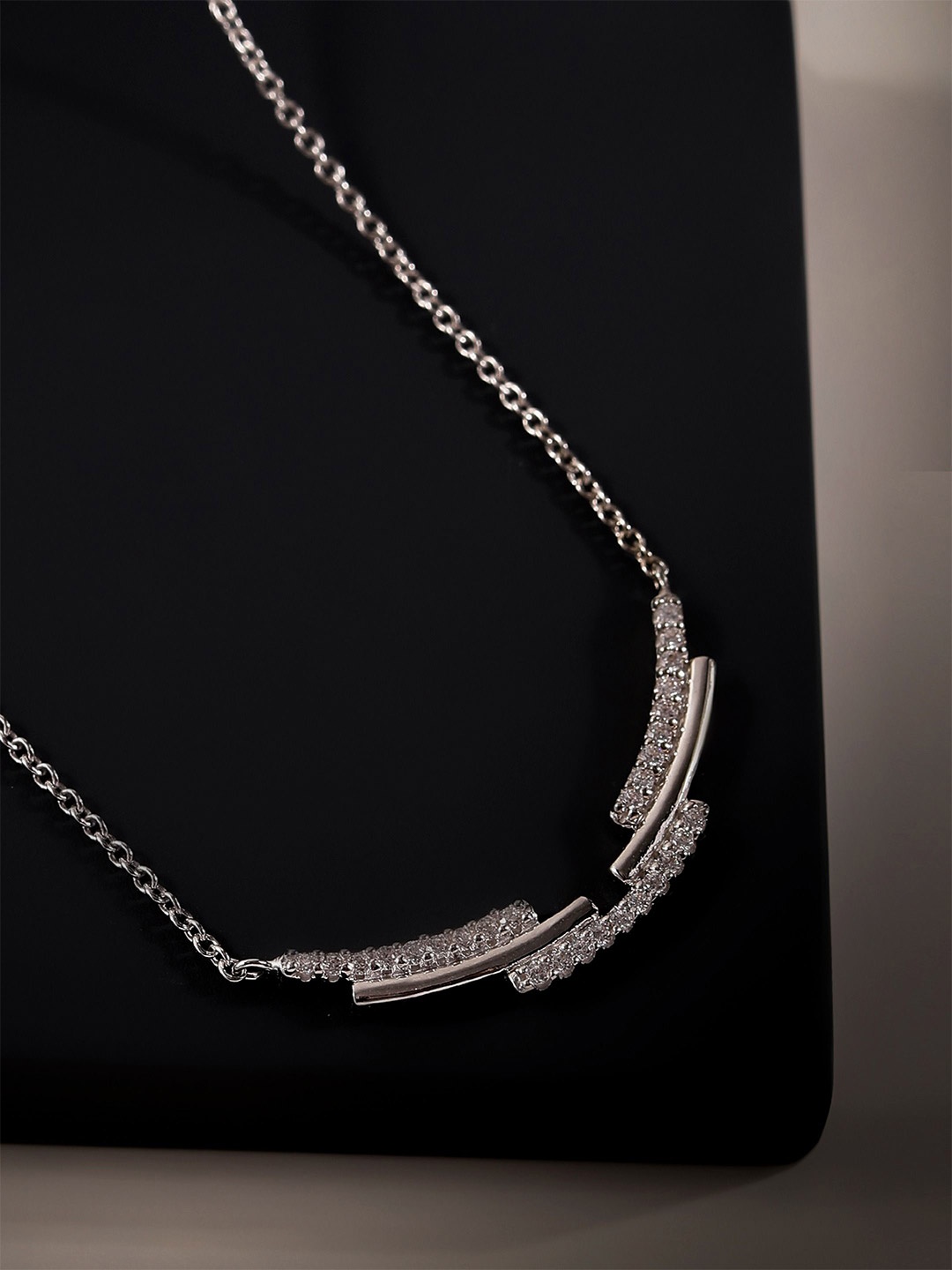 

DIAVO 925 Sterling Silver Rhodium-Plated Cubic Zirconia Stone Studded Chain