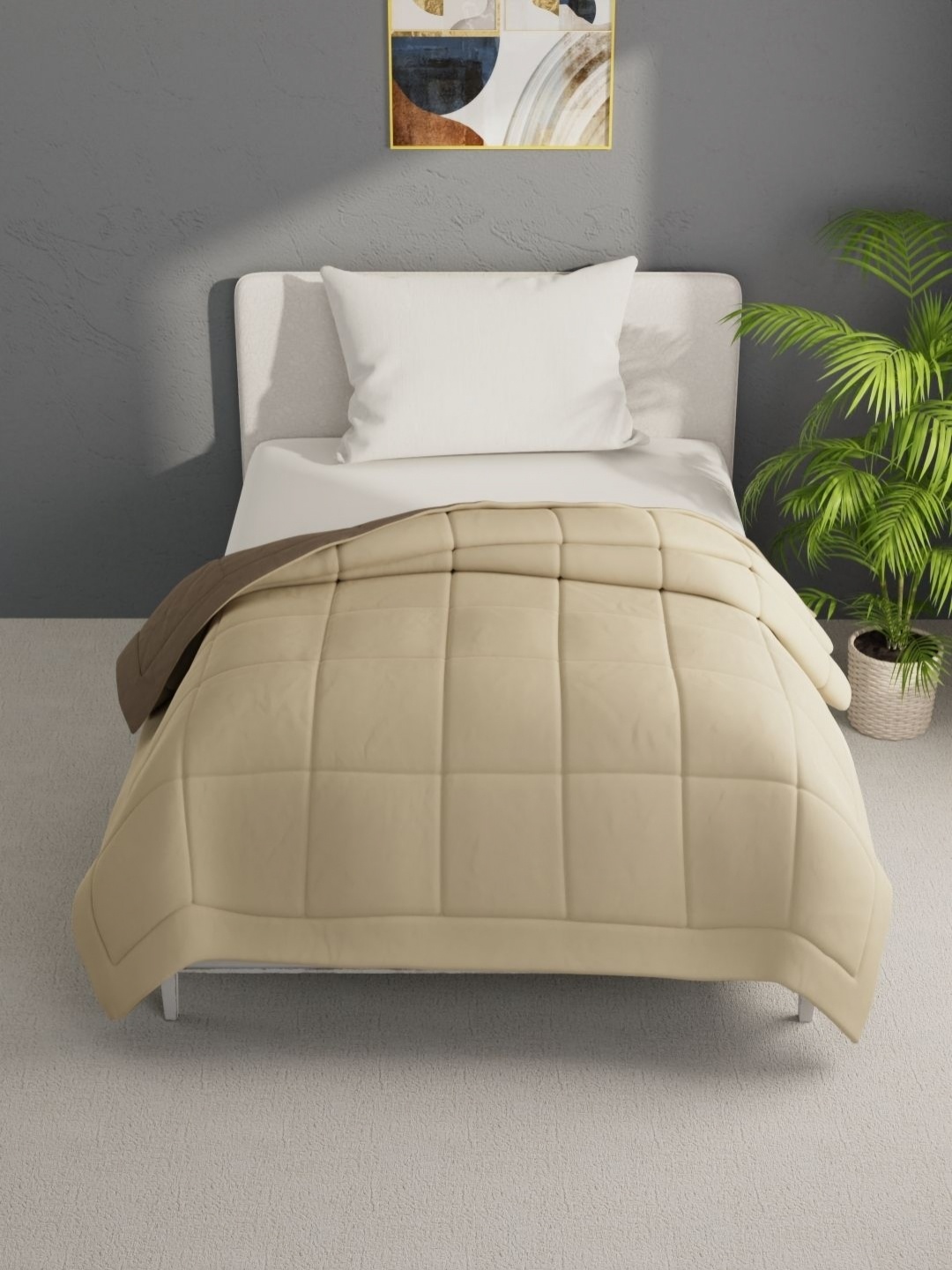 

BIANCA Khaki & Beige Microfiber AC Room Single Bed Comforter