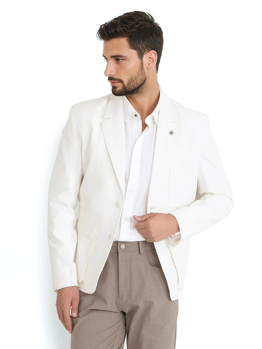 

RARE RABBIT Men Lapel Collar Solid Casual Tailored Jacket, Off white