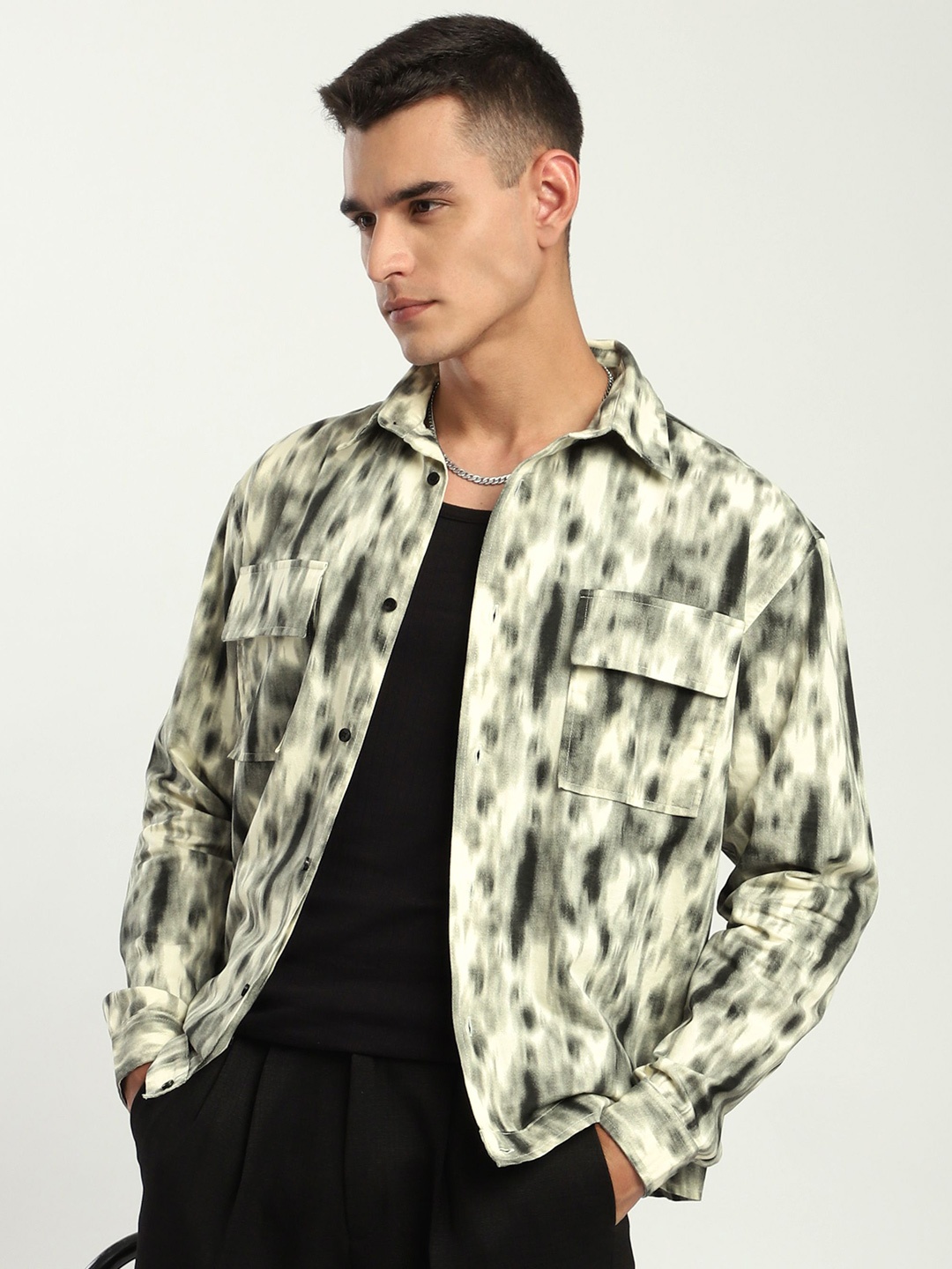 

Beyoung Dye Effect Printed Shacket, Cream