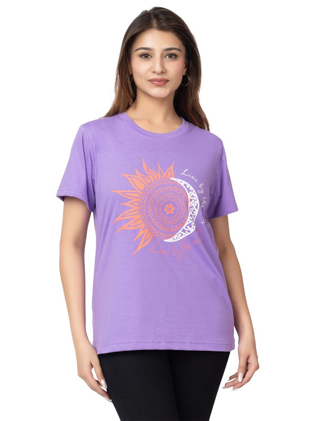 

HILFIRE REGION Women Graphic Printed Round Neck Cotton T-shirt, Purple