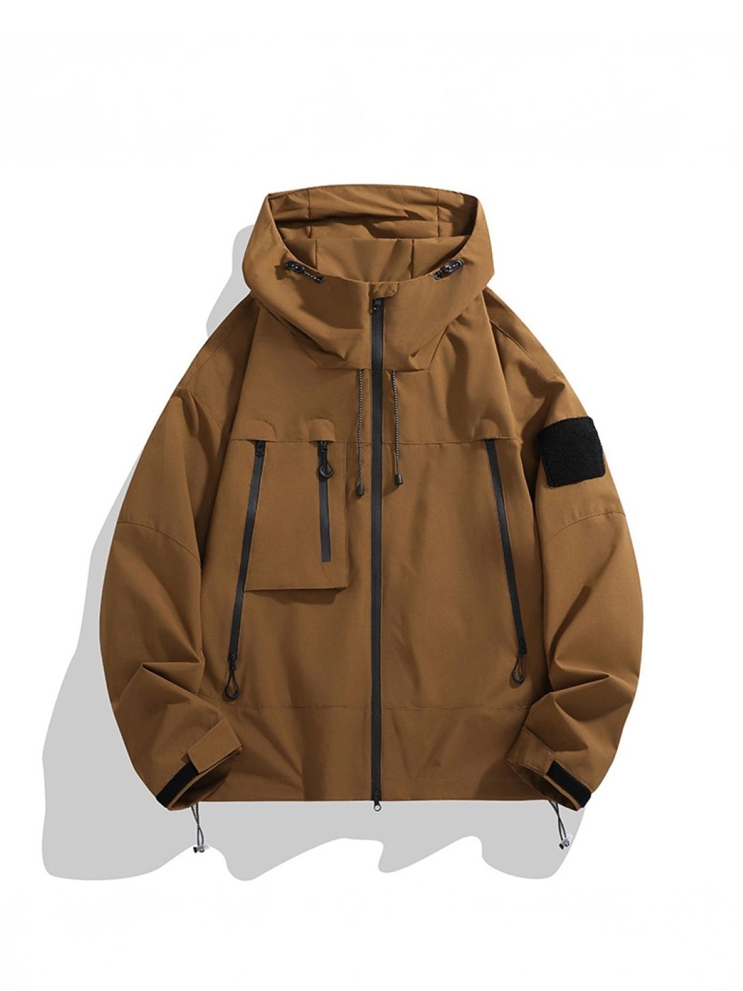

HERE&NOW Men Hooded Solid Casual Bomber Jacket, Brown