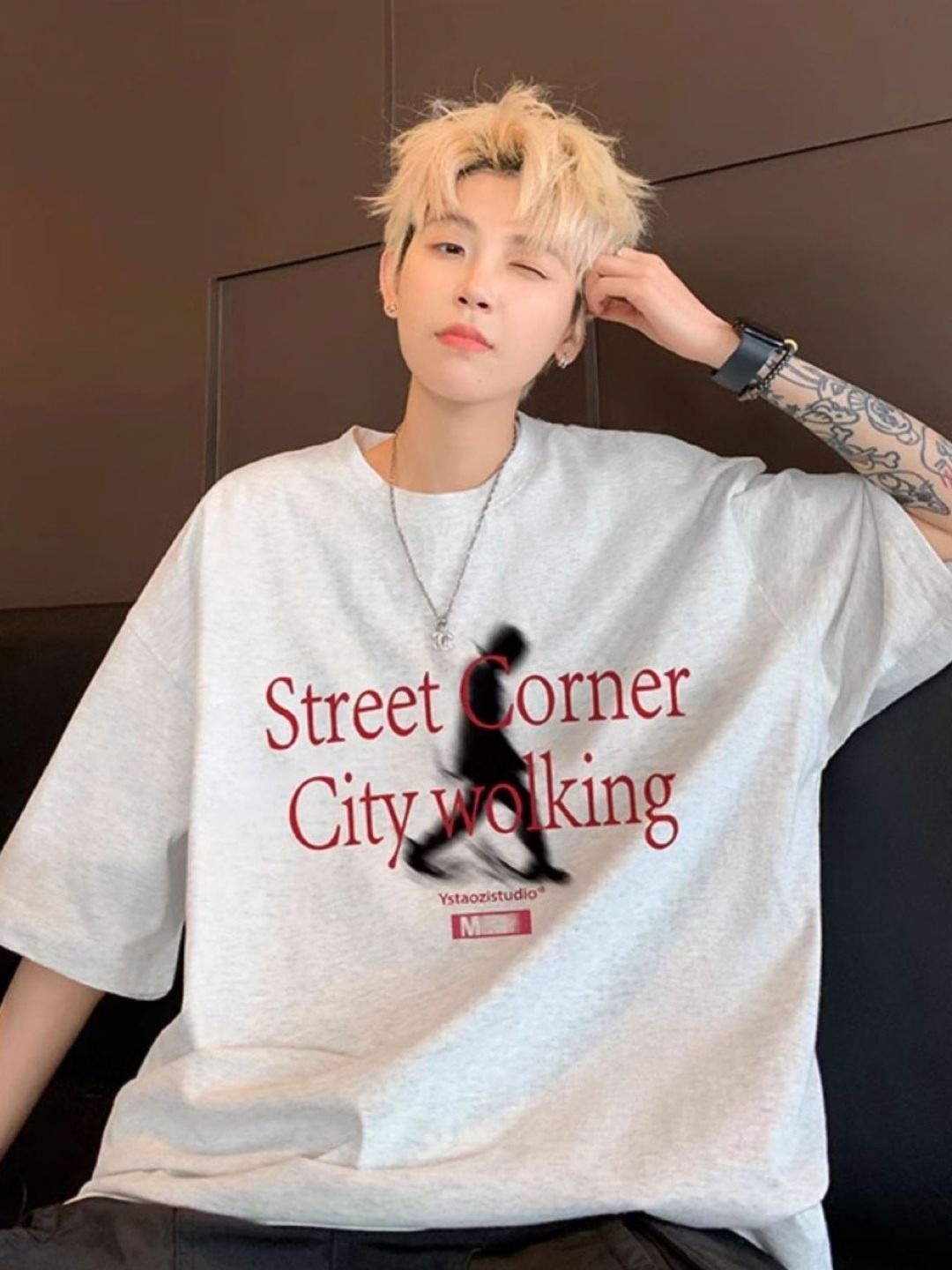 

HERE&NOW Men Typography Printed Round Neck Cotton Oversized T-shirt, White