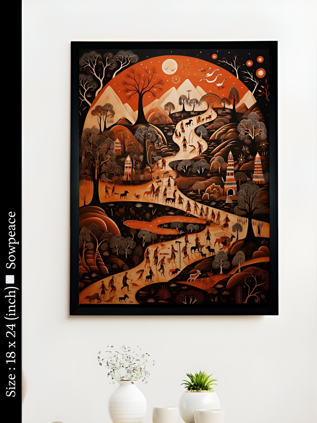 

SOWPEACE Orange & Black 1 Piece Canvas Abstract Wall Paintings