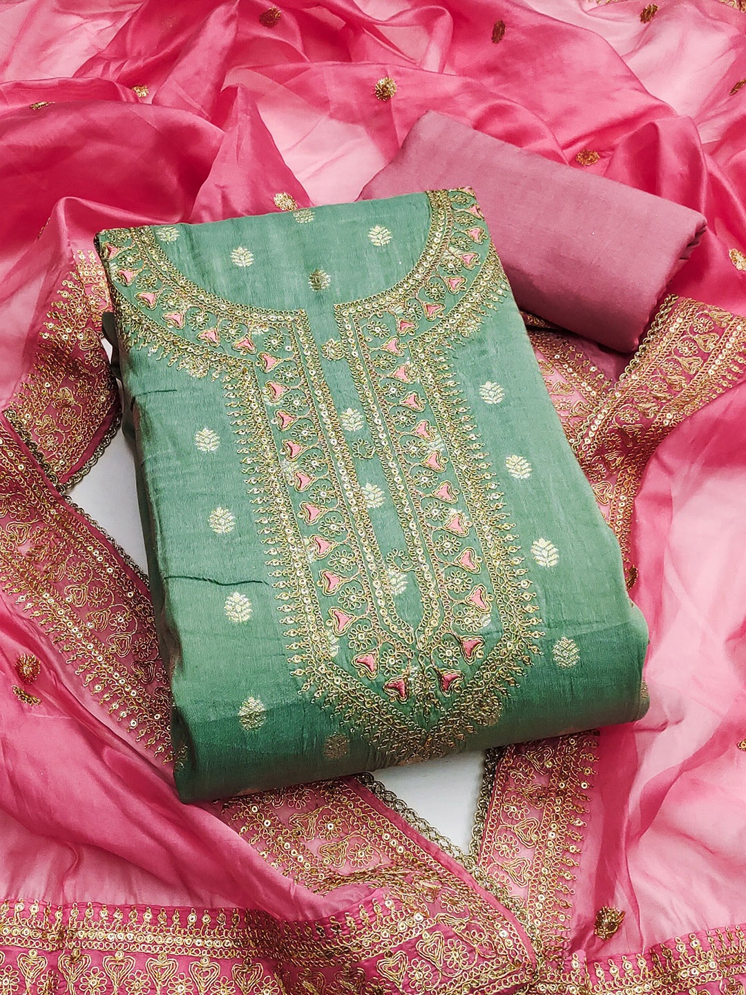 

KALINI Unstitched Dress Material, Green