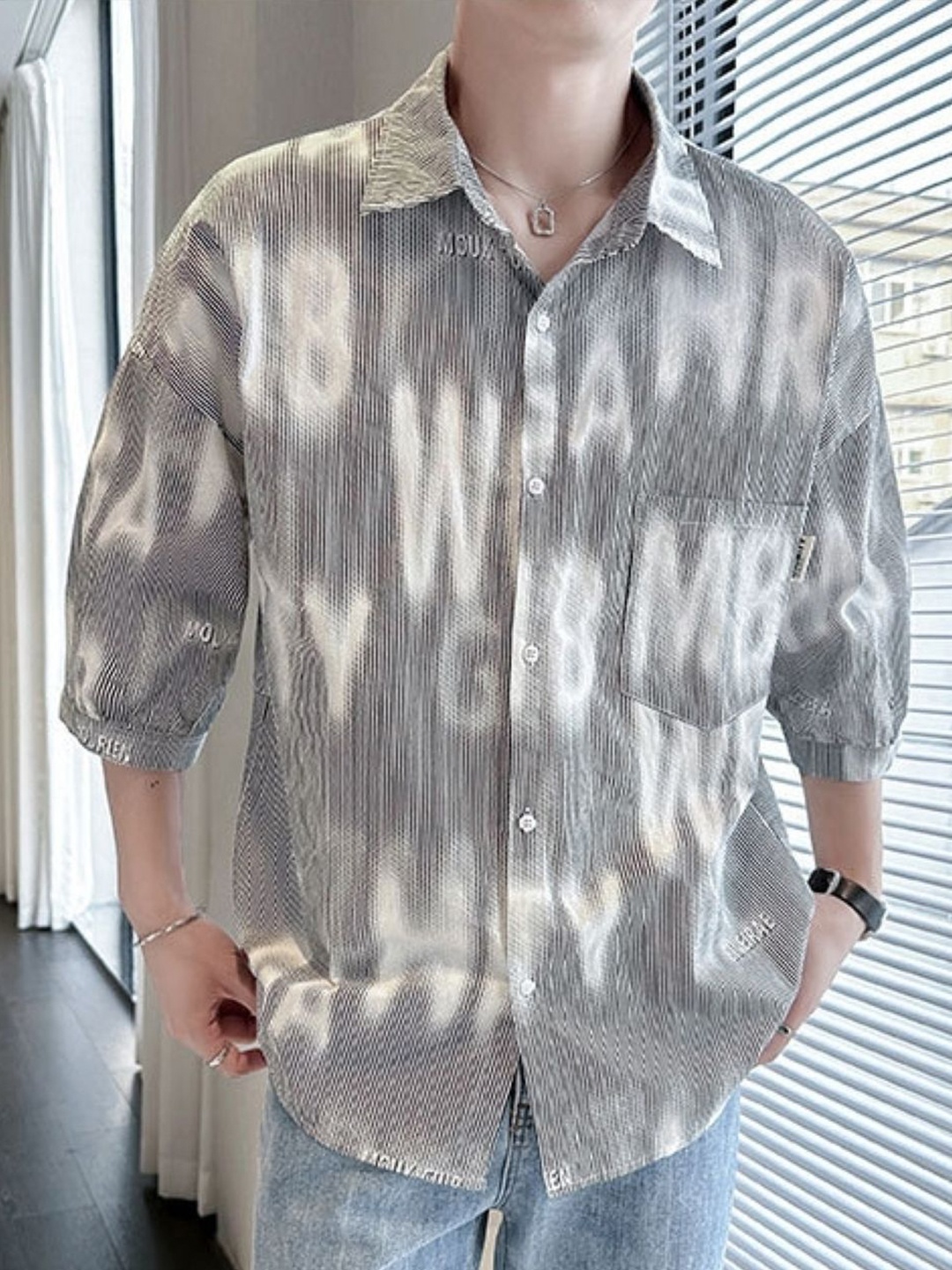 

HERE&NOW Men Original Fit Opaque Typography Printed Casual Shirt, Grey