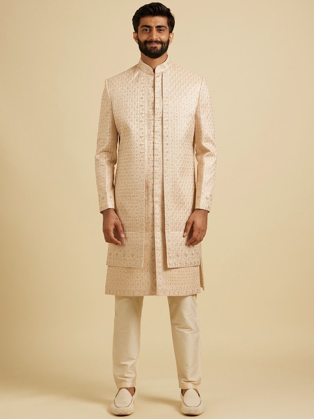 

Manyavar Men Embroidered Sherwani, Beige