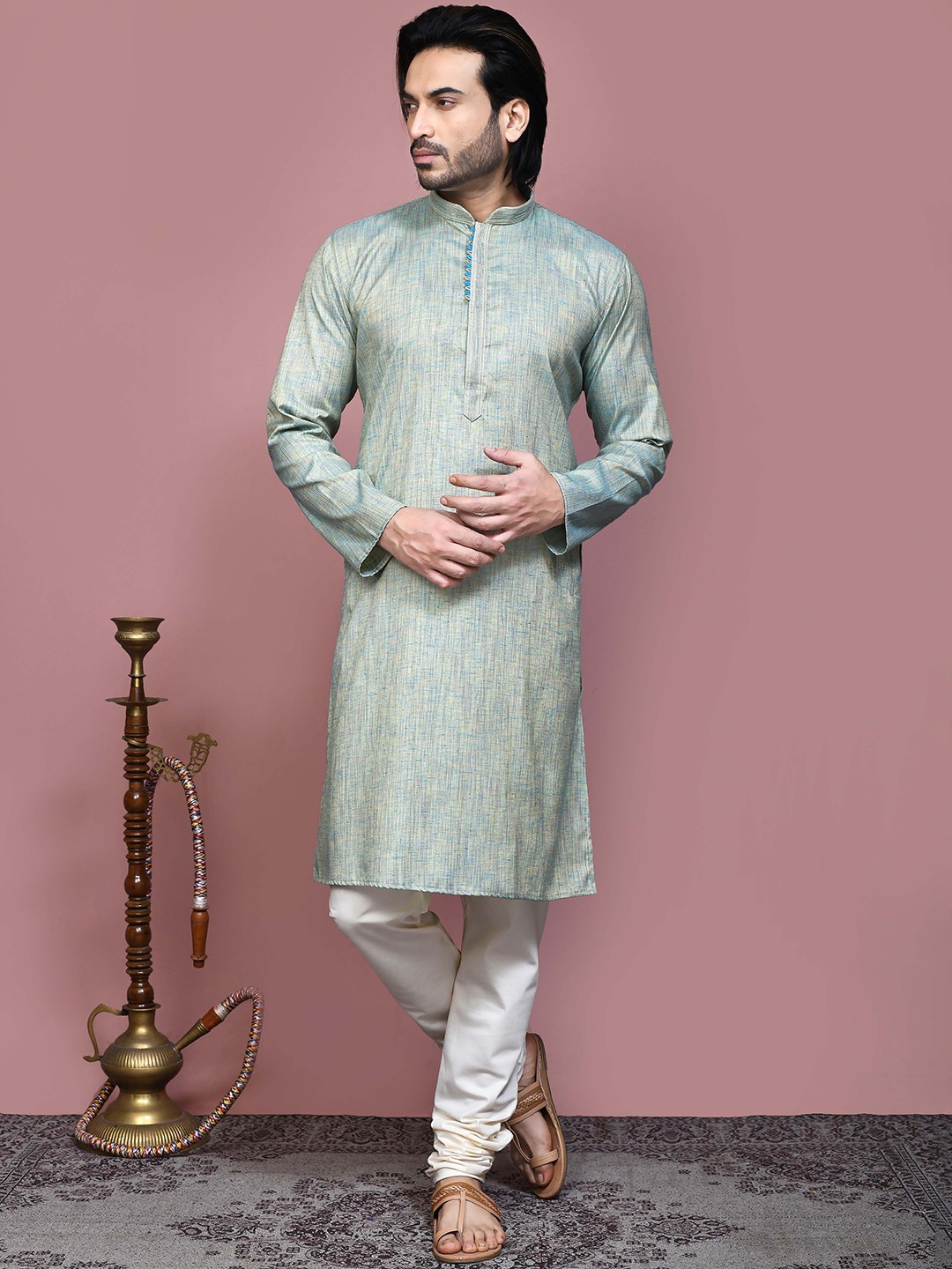 

RANAK Abstract Printed Mandarin Collar Regular Cotton Straight Kurta, Green
