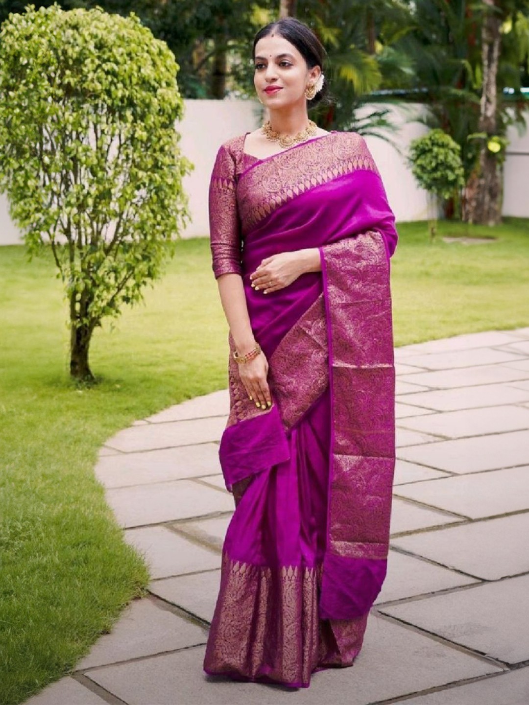 

Wuxi Woven Design Zari Pure Silk Banarasi Saree, Pink