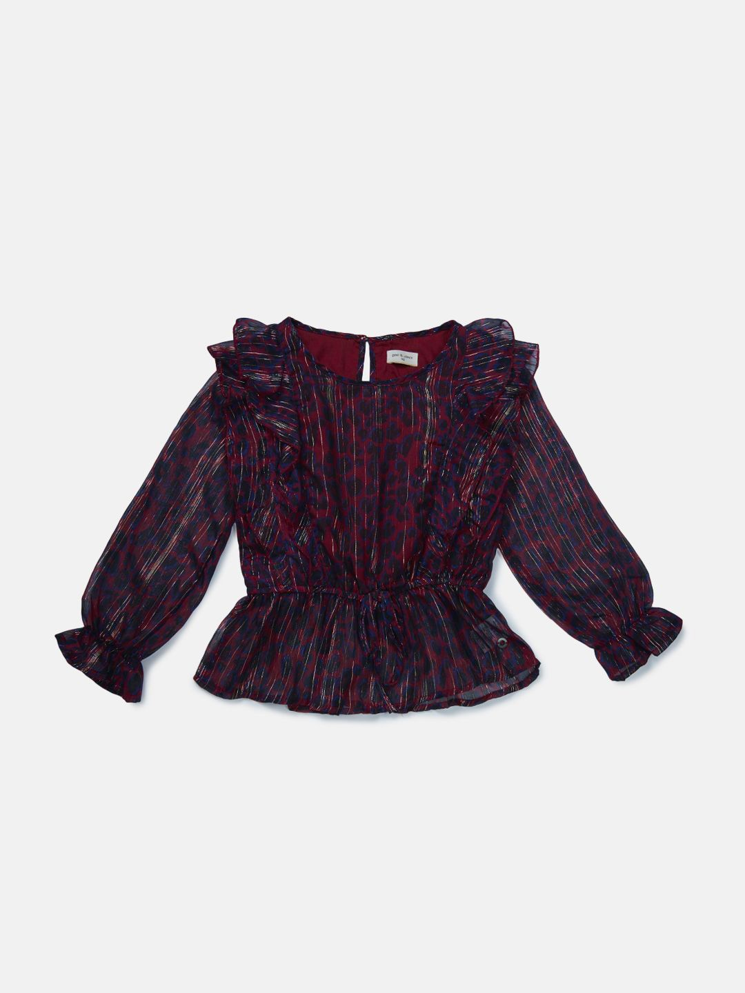 

Gini and Jony Girls Abstract Printed Top With Ruffles Detail, Red