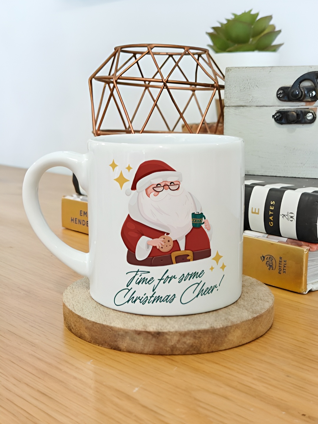 

One Posh Home White & Red 2 Pieces Santa Printed Ceramic Mugs 150ml