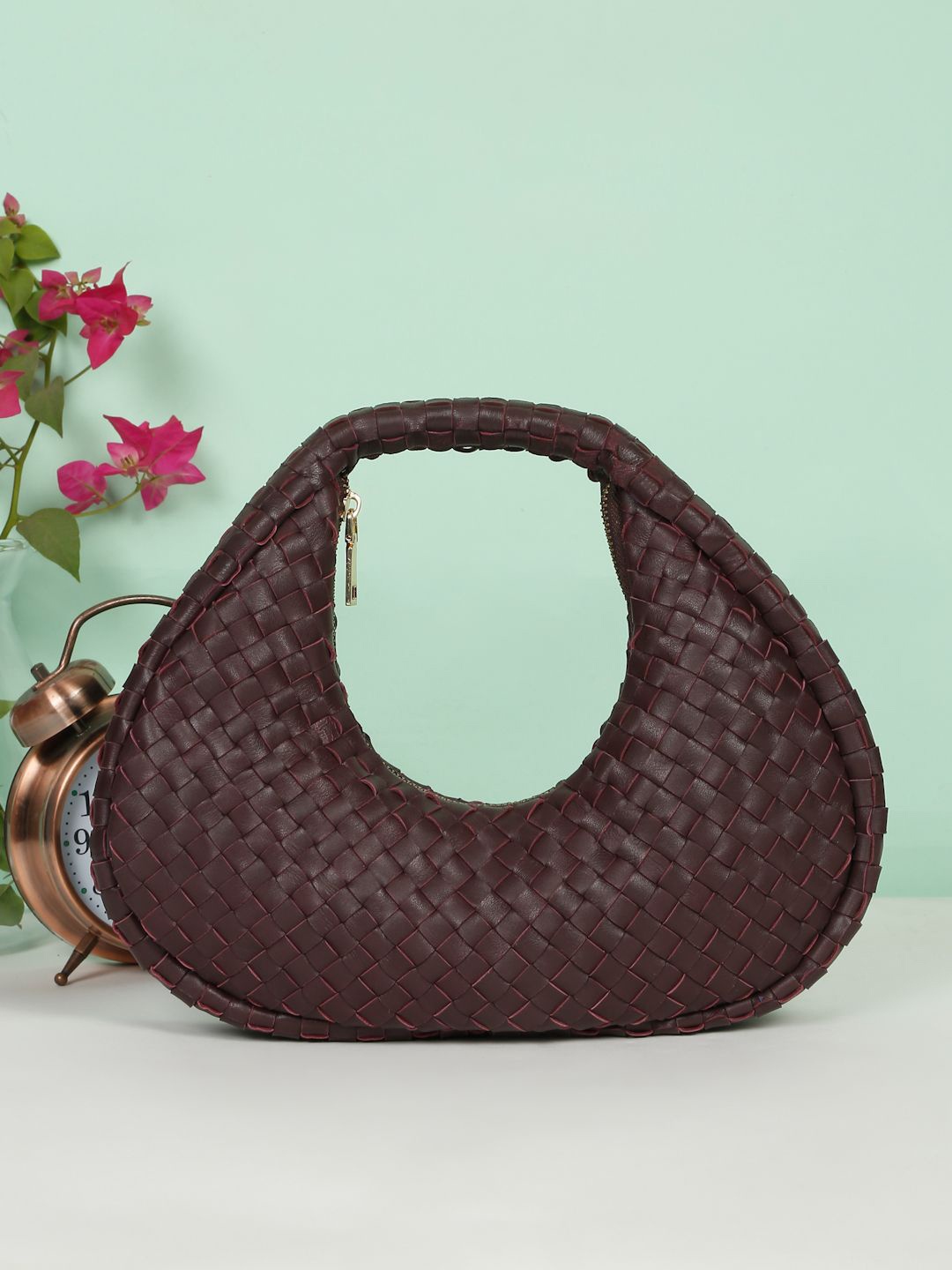 

HATS OFF ACCESSORIES Women Textured Structured Leather Hobo Bag, Brown