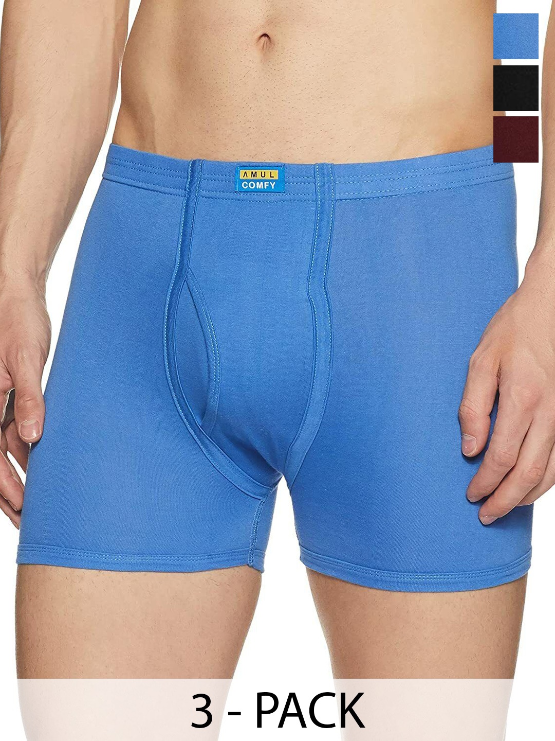 

AMUL COMFY Men Pack Of 3 Assorted Trunks Comfy-Plain-Trunk-IE-3-85