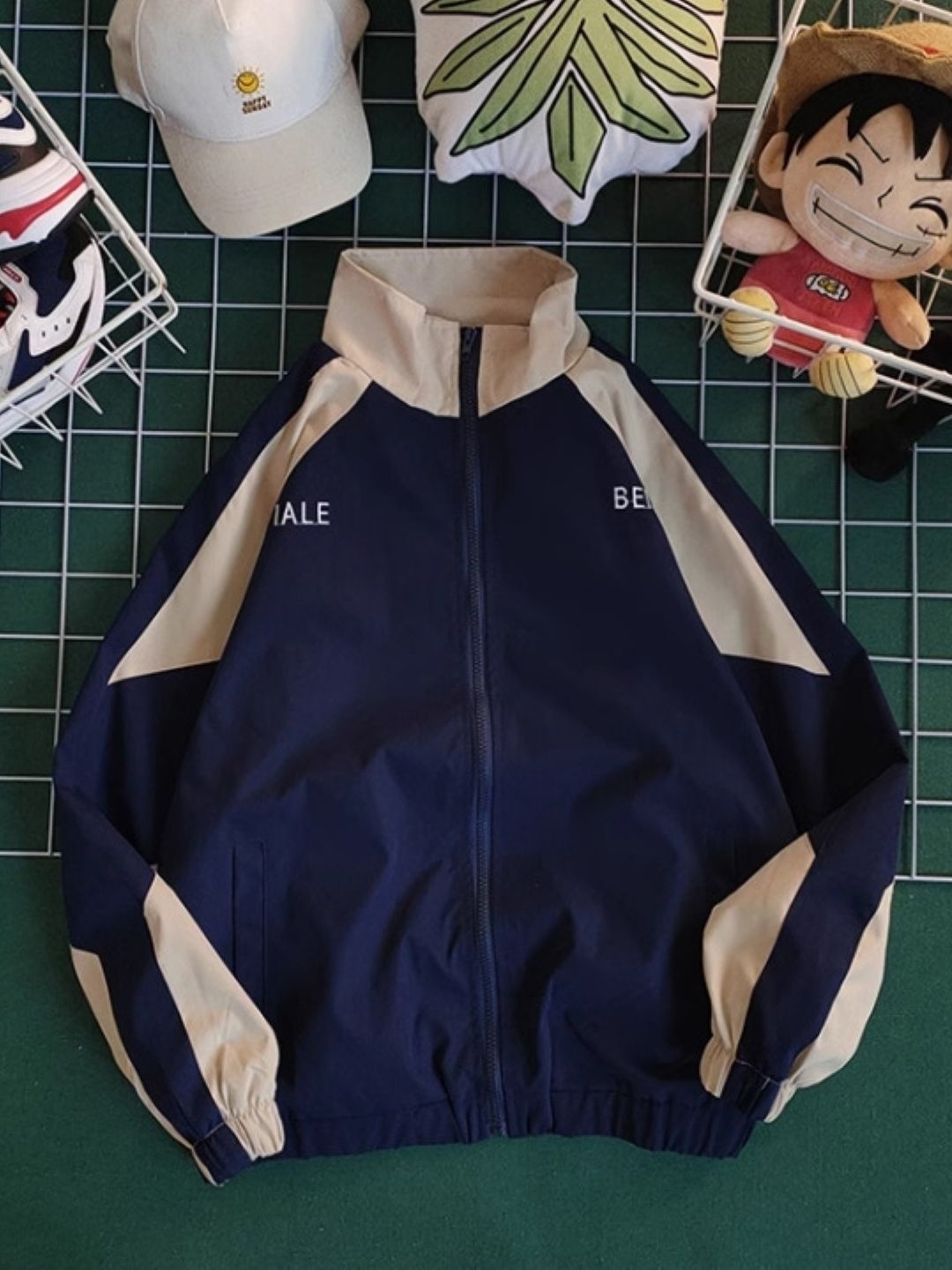 

HERE&NOW Men Mock Collar Colourblocked Casual Bomber Jacket, Navy blue