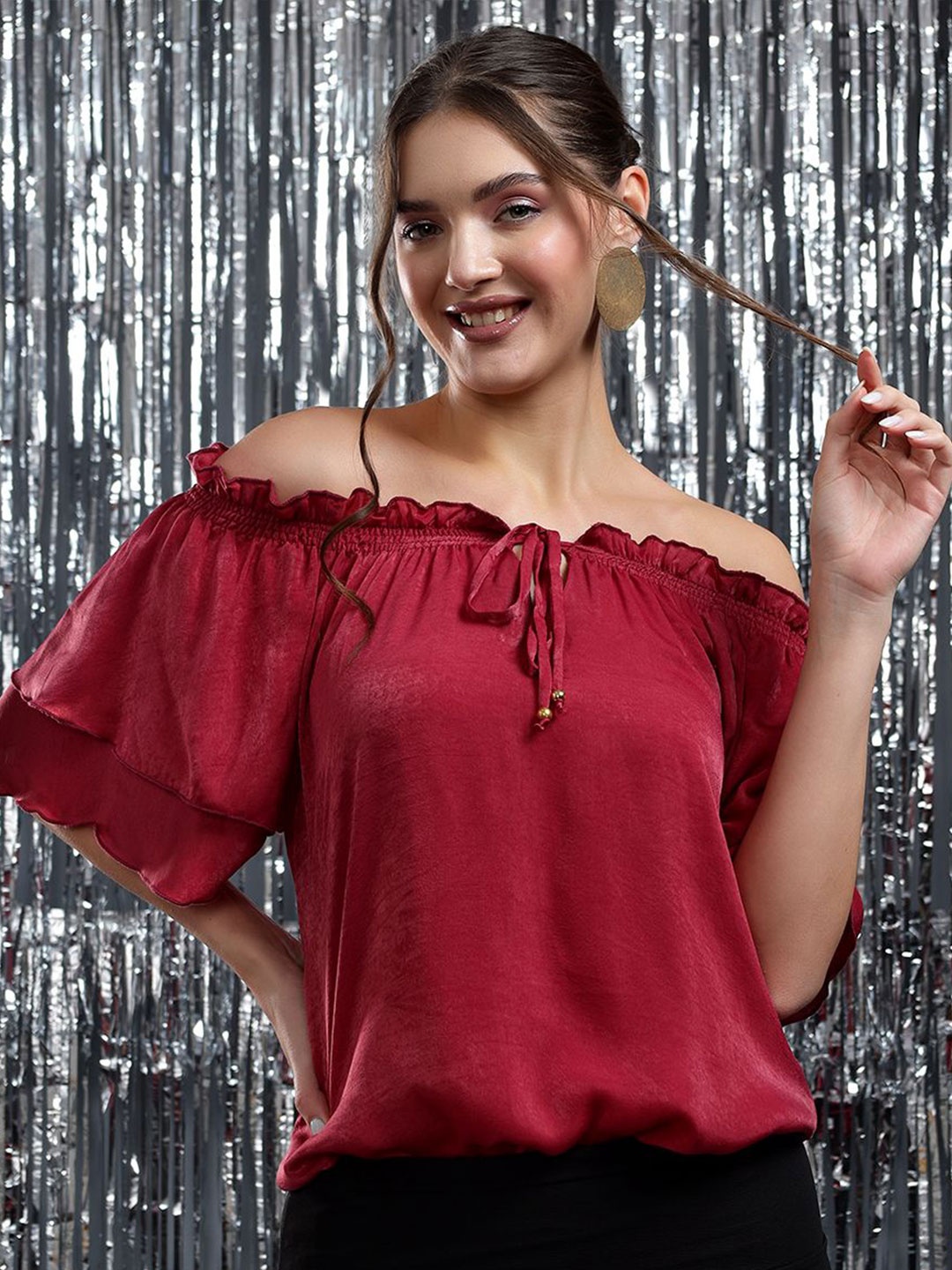 

Justin Whyte Flared Sleeve Top, Maroon