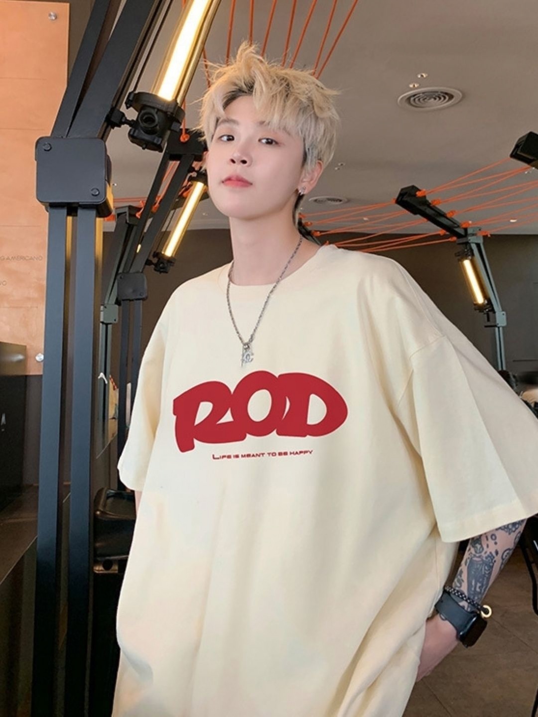 

HERE&NOW Men Typography Printed Round Neck Cotton Oversized T-shirt, Cream