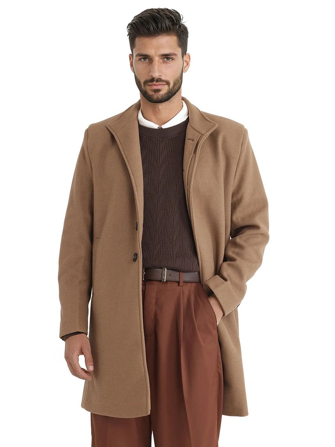 

RARE RABBIT Men Single-Breasted Overcoat, Brown