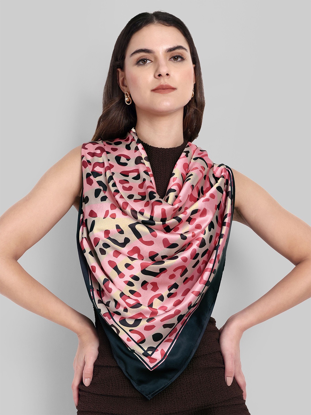 

Sarisp Women Satin Printed Scarf, Pink