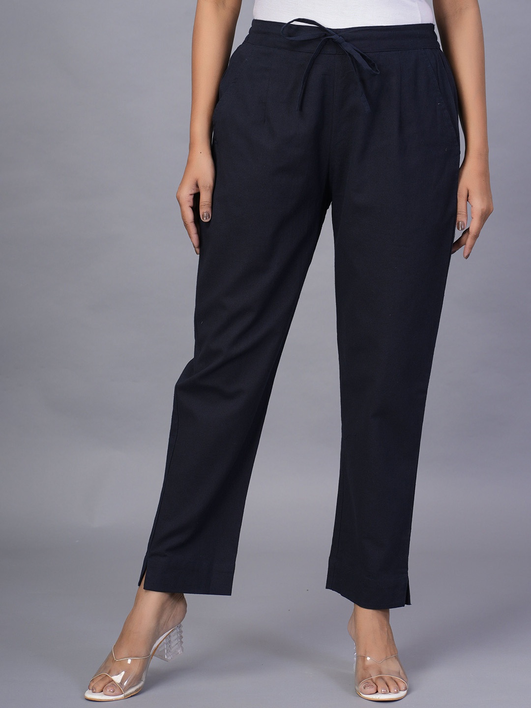 

KALINI Women Regular Fit Mid-Rise Pleated Trousers, Blue