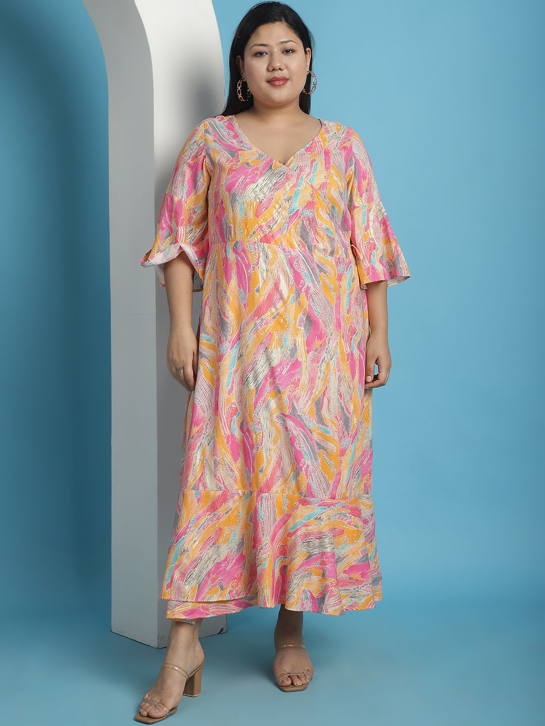

theRebelinme Women Plus Size Printed A-Line Maxi Dress, Pink