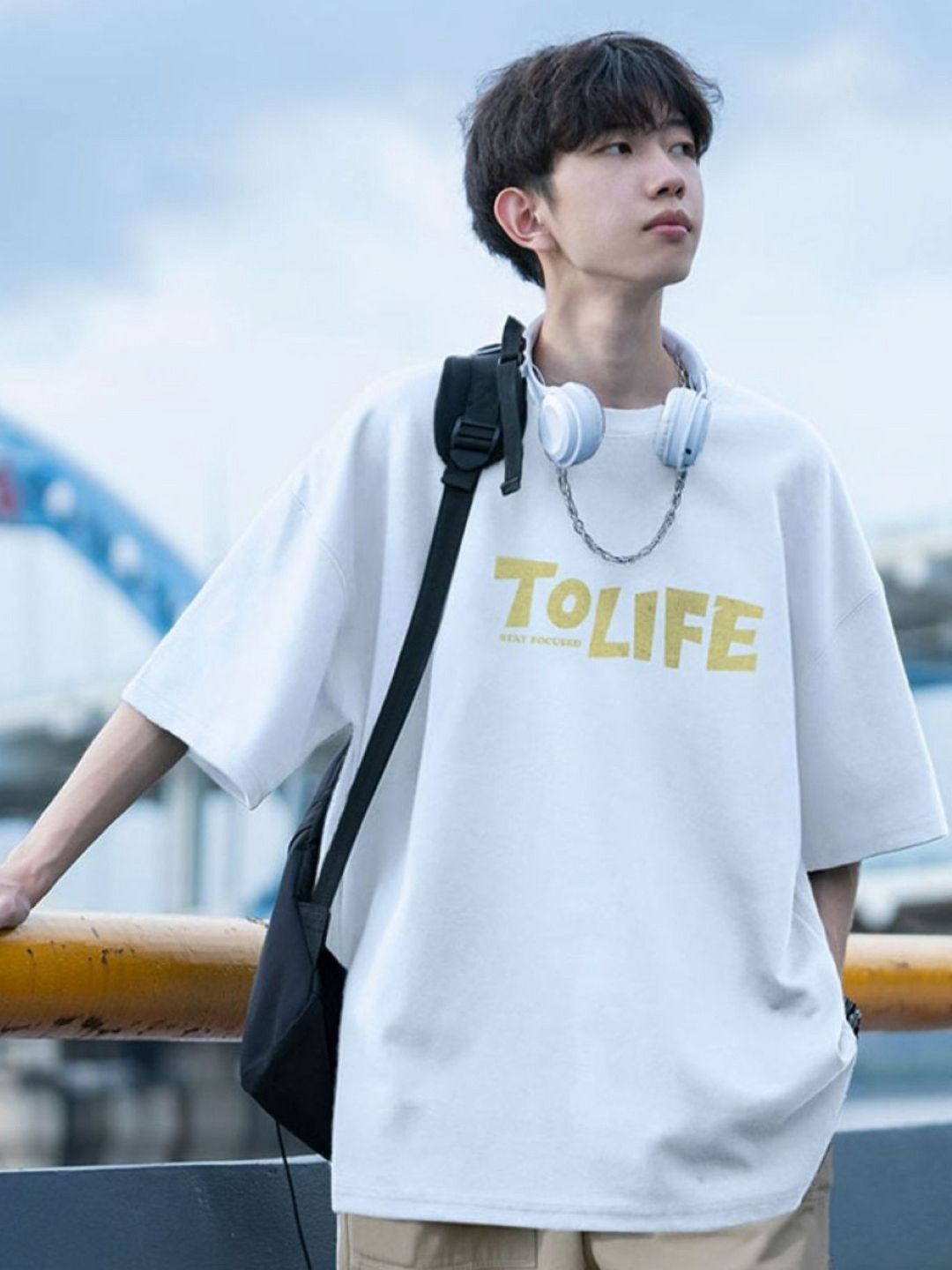 

HERE&NOW Men Typography Printed Round Neck Cotton Oversized T-shirt, White