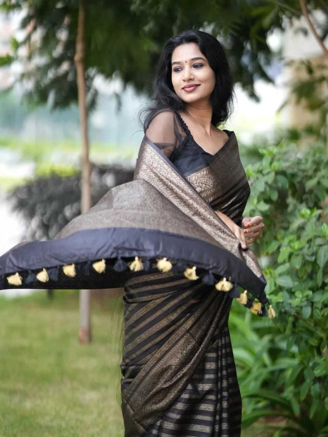 

Visit Wear Woven Design Zari Pure Silk Banarasi Saree, Black