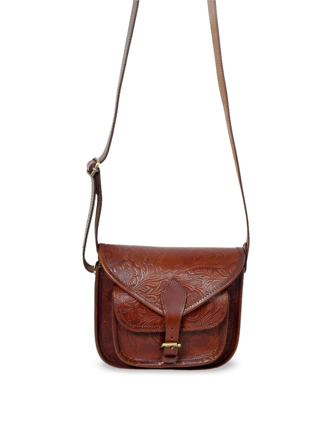 

Celtic Women Self Design Leather Miniature Sling Bag, Brown