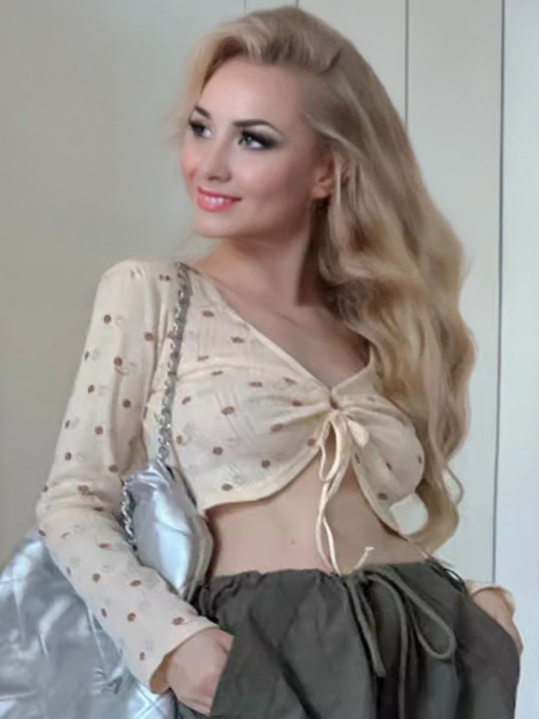 

StyleCast Polka Dot Printed Top, Beige