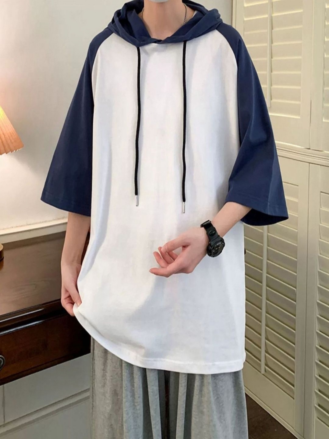 

HERE&NOW Men Colourblocked Hood Cotton Oversized T-shirt, White