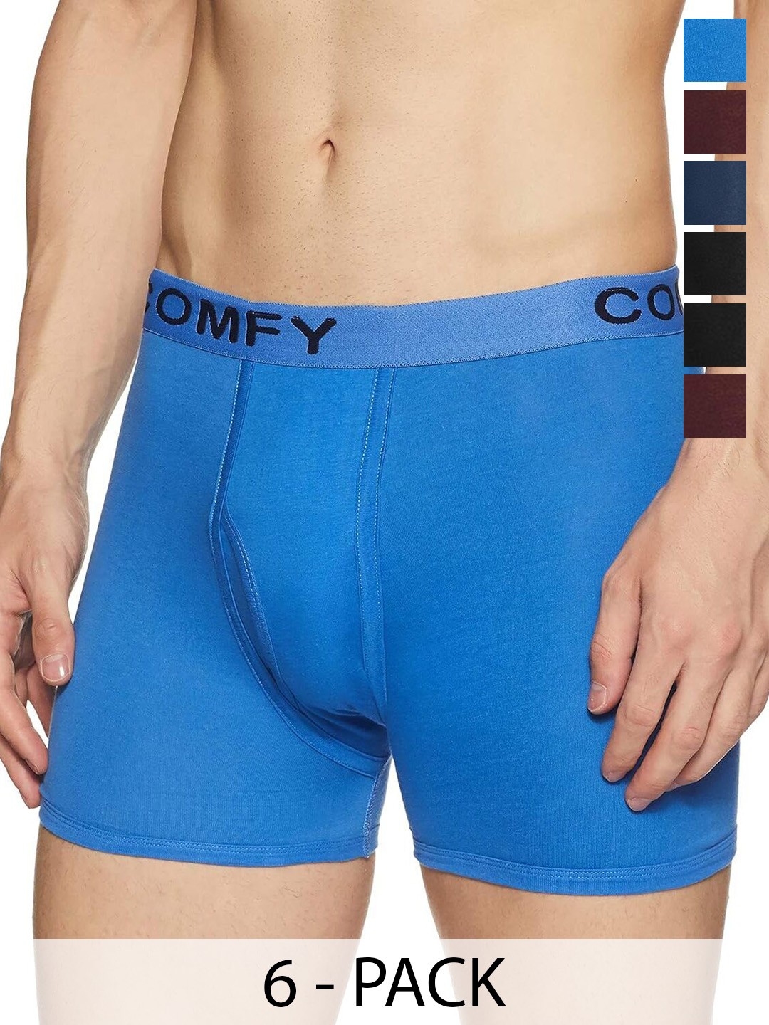 

AMUL COMFY Men Pack Of 6 Assorted Cotton Trunks Comfy-Plain-Trunk-OE-6-95, Blue