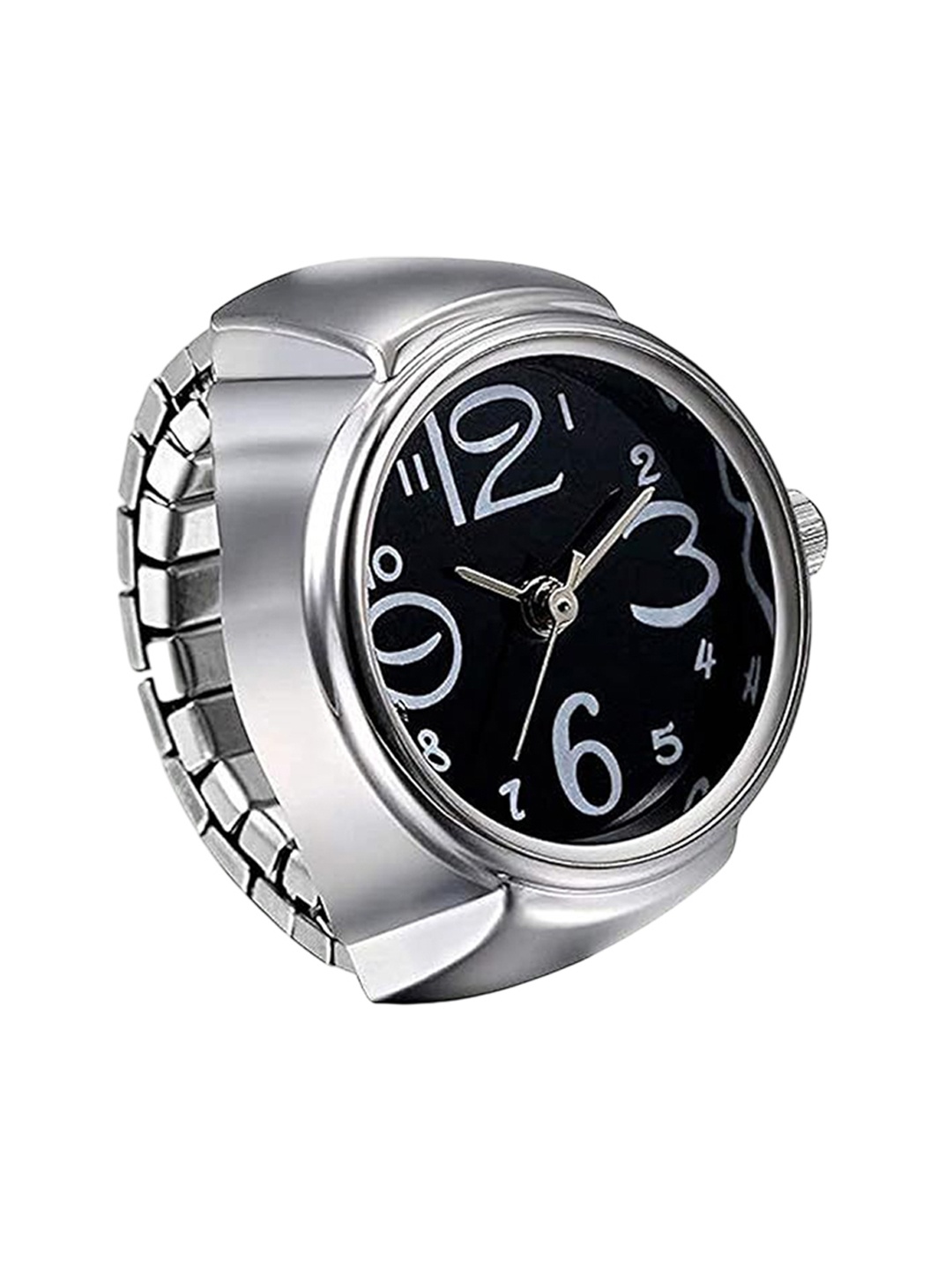 

RHOSYN Silver Plated Stretchable Finger Ring Watch, Black